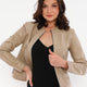 Reneta Beige Leather Jacket Women Jeyka