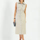 Kathy Beige Round Belt Leather Dress