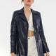 Jessica Blue Leather Trench Coat Women