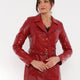 Jessica Red Leather Trench Coat Women
